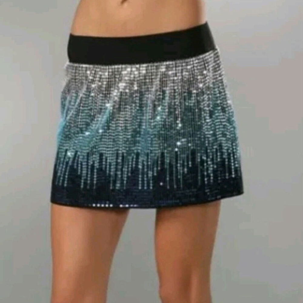 Free People Women's Blue Silver Ombre Sequin Mini Skirt Size M Y2K Glam Party